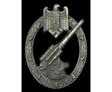 A German Second War Army Flak Badge. The very difficult to obtain Army Flak Badge. Non maker marked, good finish remaining ov