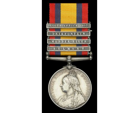 Queen’s South Africa 1899-1902, 4 clasps, Belmont, Modder River, Driefontein, South Africa 1902 (9752 Pte. W. Douglas, Scots 