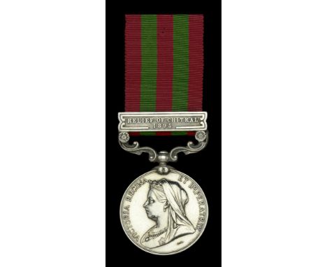 India General Service 1895-1902, 1 clasp, Relief of Chitral 1895 (3677 Pte. J. Gill 18th Hussars) light contact marks, otherw