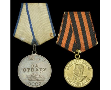 A Second War Soviet Medal for Bravery pair awarded to Senior Sergeant I. G. Khimochka, 59th Independent Engineer Sapper Briga