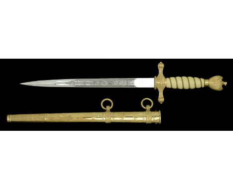 A German Second War Naval Officers Dagger with Straps. An exceptionally clean example of the Third Reich naval officers dagge