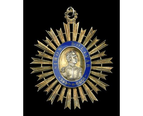 Venezuela, Republic, Order of the Liberator, Commander’s neck badge, 57mm x 47mm, silver-gilt and enamel, unmarked, lacking l