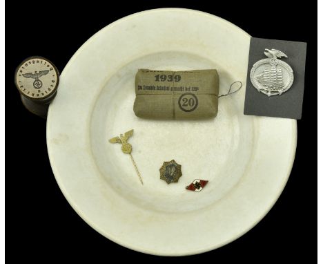 German Second War Third Reich Mixed Items. Aluminium day badge for the Day of German Seamen, complete with pin back fixing. H