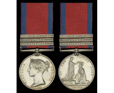 Military General Service 1793-1814, 3 clasps, Vittoria, Orthes, Toulouse (Henry McCawley, 13th Light Dragoons.) a few light m