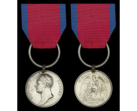 The Waterloo Medal awarded to Lieutenant James Mill, 13th Light Dragoons, who was wounded in the hand by a sabre in the battl