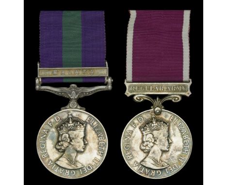 Pair: Warrant Officer Class I R. P. Rushmer, Royal Military Police  General Service 1918-62, 1 clasp, Malaya, E.II.R. (144507