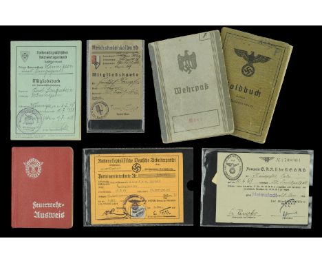 German Second War Third Reich Paperwork. Double folded membership card for the NSDAP, many membership stamps to the interior 