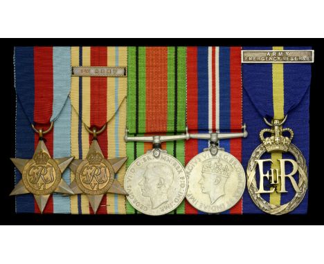 Five: Captain C. R. Atkins, Royal Military Police  1939-45 Star; Africa Star, 1 clasp, 1st Army; Defence and War Medals 1939-