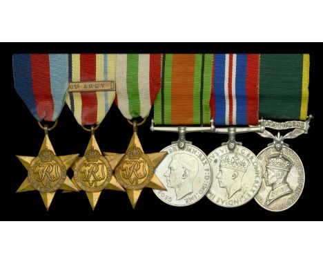 Six: Bombardier T. G. Marshall, Royal Artillery   1939-45 Star; Africa Star, 1 clasp, 8th Army; Italy Star; Defence and War M