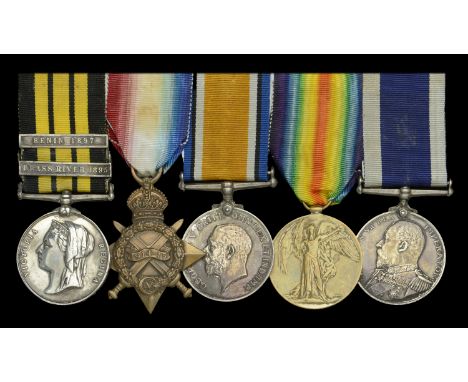 Five: Petty Officer C. L. Timms, Royal Navy   East and West Africa 1887-1900, 2 clasps, Brass River 1895, Benin 1897 (C. L. T
