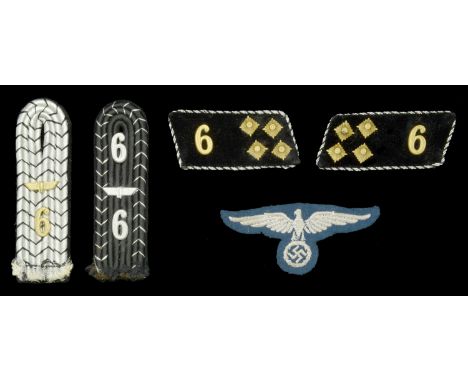 A German Second War Railway Protection Police Insignia Grouping. Single shoulder board for the 6th Company Railway Police for