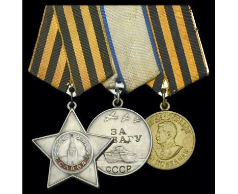 A Second War Soviet Order of Glory group of three awarded to Private A. E. Kolesnik, 847th Mortar Rifle Regiment  Union of So