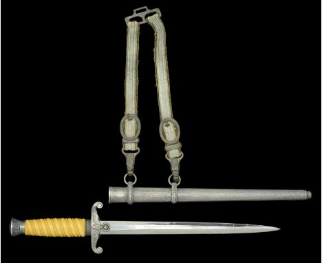 A German Second War Army Officers Dagger with Straps. An Army officers dagger with absolutely mint blade by the unusual maker