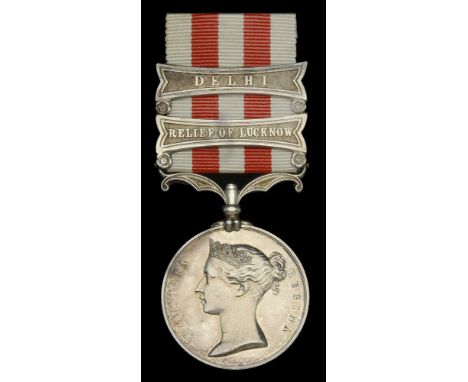 Indian Mutiny 1857-59, 2 clasps, Delhi, Relief of Lucknow (Hy. E. Steel, 1st. Bn. 8th. Regt.) light scratches to obverse fiel