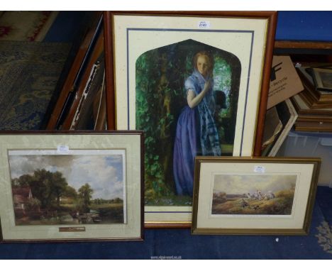 A large framed Print 'April in Love' by Arthur Hughes, together two prints 'The Hay Wain' by Constable and 'Children running 