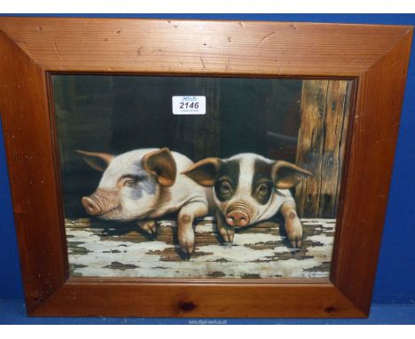 A framed Print, two Piglets by Ian Nathan, 18 1/2" x 15 1/4".
