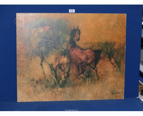 A Print of 'Rode Paarden' by Le Ba Dang, mounted on board, printed by Verkerke, 2' 4 1/2" x 1' 11".
