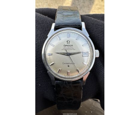 A 1967 Stainless Steel, Omega Automatic Chronometer Constellation gents calendar Watch, 34mm diameter, having a circular silv