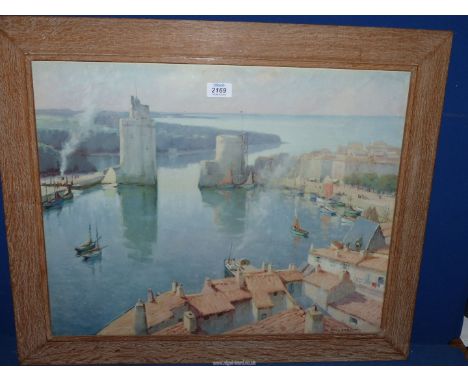 A Henry Maurice Cahours Print of a Harbour scene in an oak frame, published by Frost & Reed 1935, indistinctly signed. 70cm x