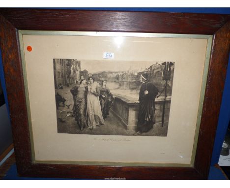 A large wooden framed print taken from the original painting by the artist Henry Holiday 'The Meeting of Dante and Beatrice' 