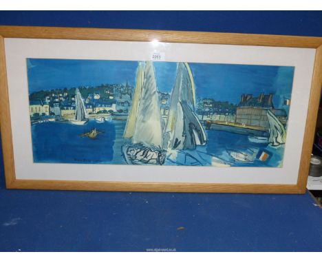 A Print titled 'Drying the Sails', the original by Raoul Dufy 1877-1953, 2' 11" x 1' 6".