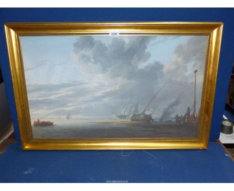 A framed Print on canvas of a maritime scene with sailing boats, 2' 9" x 1' 9 1/2".