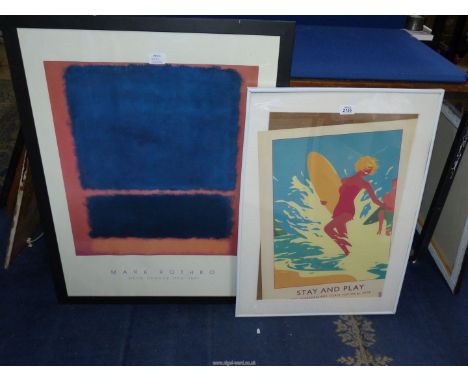 A Pembrokeshire Coast National Park poster 'Stay and Play' along with a  Mark Rothko blue, orange and red print.