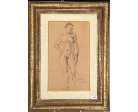 Mattisse, Henri (attr.), 1869, Le Cateau-Cambrésis Frankreich - 1954, Nizza,: Stehender Weiblicher AktBleistift auf getöntem 