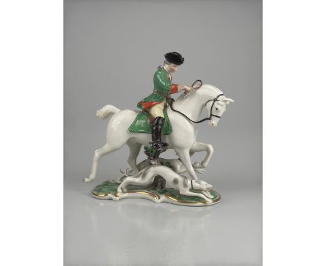 Nymphenburg, Porzellanmanufaktur, Rautenmarke/Blindmarke, A für 1976 - 1997: Reiter mit 2 Hunden, Entwurf Th. KärnerFigur ein