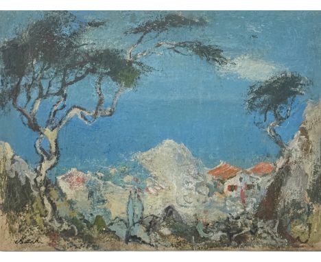 Busch, Carl, 1905 Münster-1973 Münster: Mediterrane Landschaft - Blick aufs MeerÖl auf Malkarton, unten links sign., 60x80cm,