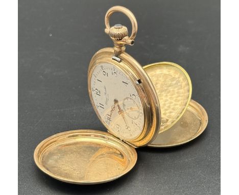 585 Rosegold-Taschenuhr "Fabrique Badollet Geneve"Emaillezifferblatt m. arab. Ziffern, guillochiertes d3 Deckel Rosegoldgehäu