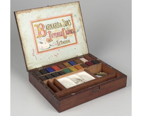 Barnard &amp; Sons, London: Barnard &amp; Sons Vintage Aquarellkasten, 1. Drittel 20. Jh.Obstholz, Farbe, Pigment. Großes Her