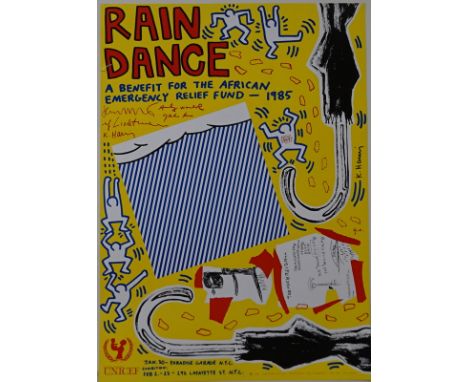 Haring, Keith u. A.: Plakat "Rain Dance Festival " 1985: Basquiat, Warhol, Lichtenstein, OnoOriginalplakat Seriegraphie/Litho