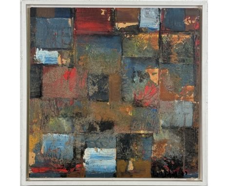 Wohlfarth, Wolfgang: Geometrische Komposition, 1989Mischtechnik/Collage auf Holzplatte, rechts unten signiert u. datiert (19)