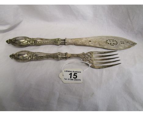 Silver handled fish serving knife and fork