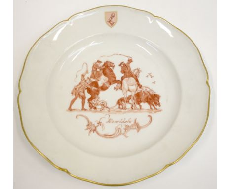 KPM China Plate From The Personal Dinner Service of Hermann Goering, the dinner plate is decorated with a red hunting scene f