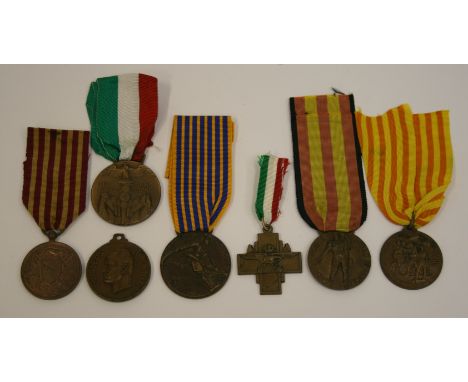 Collection of Italian Medals consisting of Spanish civil war service medal, 1870 march on Rome medal, Air Force in Albania 19