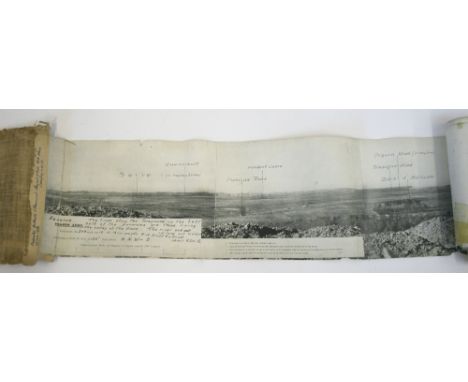 Large Great War Panoramic Photograph Showing Front Line on the Western Front, the rolled image has identified landmarks along