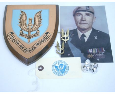 Selection of Items Attributed to Regimental Sergeant Major “Jock” Hutton Rhodesian SAS, including a regimental mess plaque ba