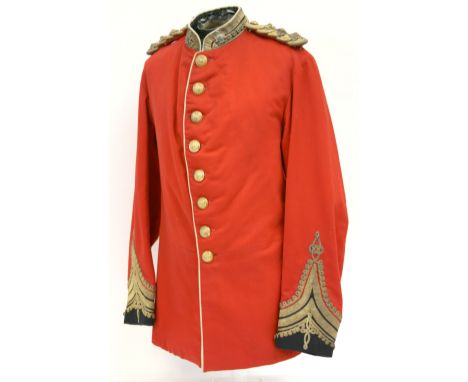 Victorian Royal Sussex Regiment Captains Tunic of scarlet cloth with gilt brass regimental buttons to the front, shoulders an