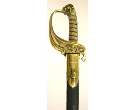 British 1827 Pattern Naval Officers Sword for the Honourable East India Company, the sword has fish skin grip with copper wir