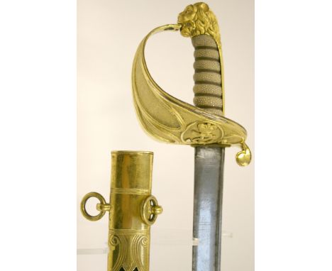 1827 Pattern Naval Officers Sword with fish skin and copper wire grip. Guard has separate piece fouled anchor and crown to th