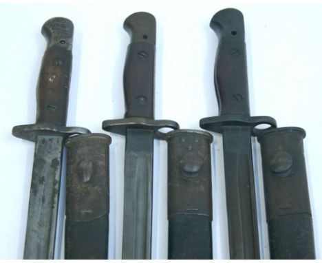 3x British 1907 Bayonets all made by Wilkinson and with clear issue markings. All complete with scabbards and generally in go
