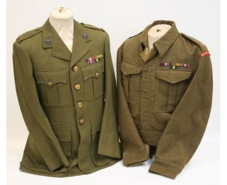 WW2 British Royal Sussex Regiment Officers Tunics consisting of private purchase 1937 pattern Battle Dress complete with embr