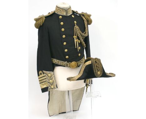 Very Rare Post 1902 Royal Navy Admirals Full Dress Tunic being a double breasted coatee with white stand up collar decorated 