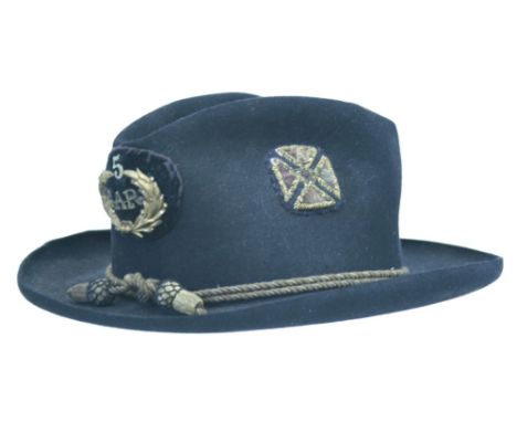 Grand Army of the Republic Hat with its original velvet backed gilt metal cap insignia for the GAR, with a number 5 avove. Tw