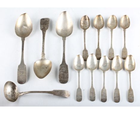 A collection of George IV and Victorian Irish silver spoons, to include three serving spoons and five smaller spoons, hallmar