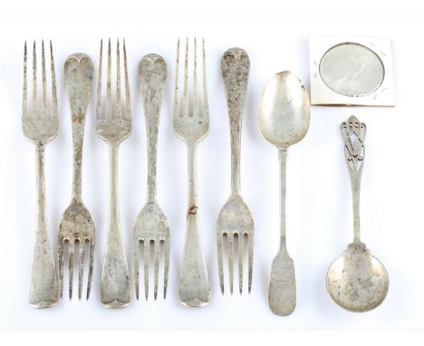 A collection of 20th Century silver flatware, to include a set of six forks, hallmarked London 1937, a single spoon, hallmark