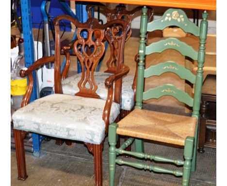 PAIR OF LARGE REPRODUCTION CHIPPENDALE STYLE CHAIRS &amp; 1 OTHER CHAIR     
