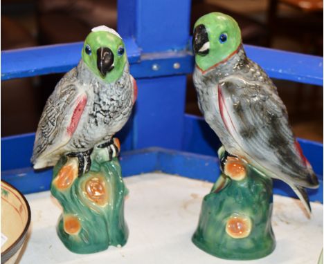 NEAR PAIR OF OLD HAND PAINTED CERAMIC PARROT ORNAMENTS     